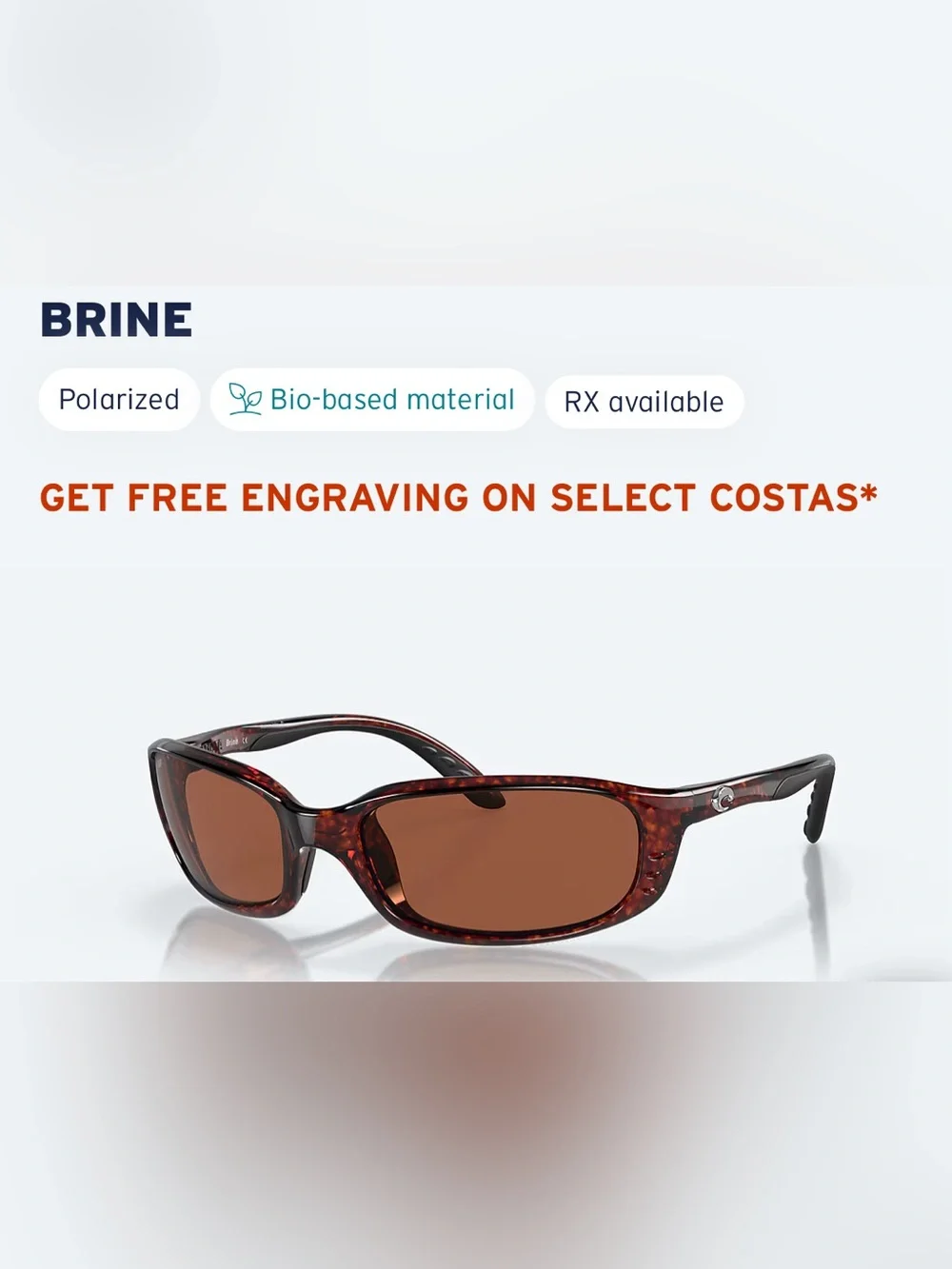 Costa Del Mar Brine Tortoise Frame Sunglasses with Brown Lenses
